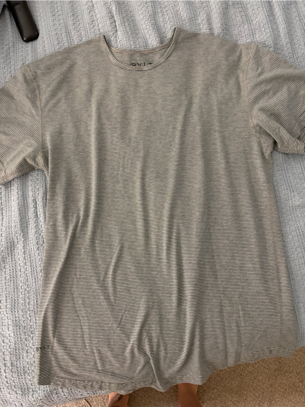 BYLT Basics Men's Short Sleeve Tee - Gray and White Thin Stripe